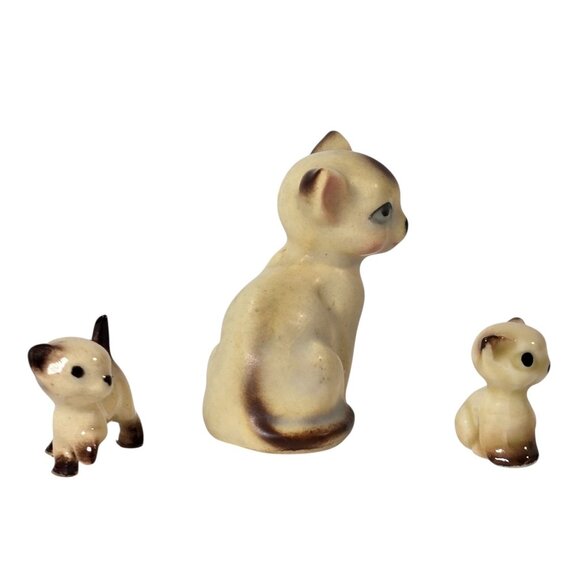 Vintage Hagen Renaker Siamese Cat Family Trio Miniature Figurines Mom & 2 Kitten - Picture 2 of 6